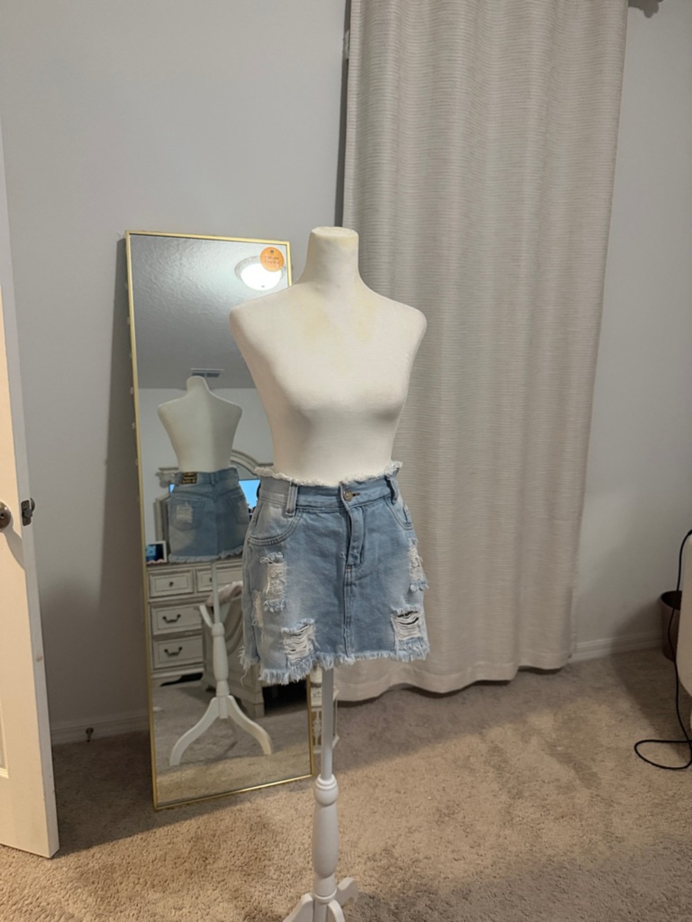 Light Blue Distressed Denim Mini Skirt